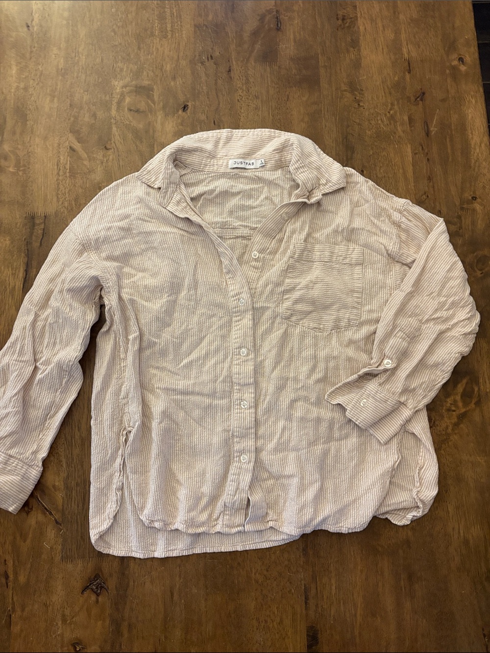 Just Fab cream Striped Casual Button-Down Shirt